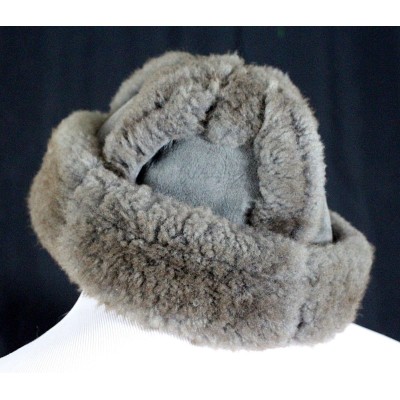 FASHION DESIGNER GRAY 100% SHEARLING SHEEPSKIN FUR ROUND BUCKET HAT CAP One Size  eb-16079469
